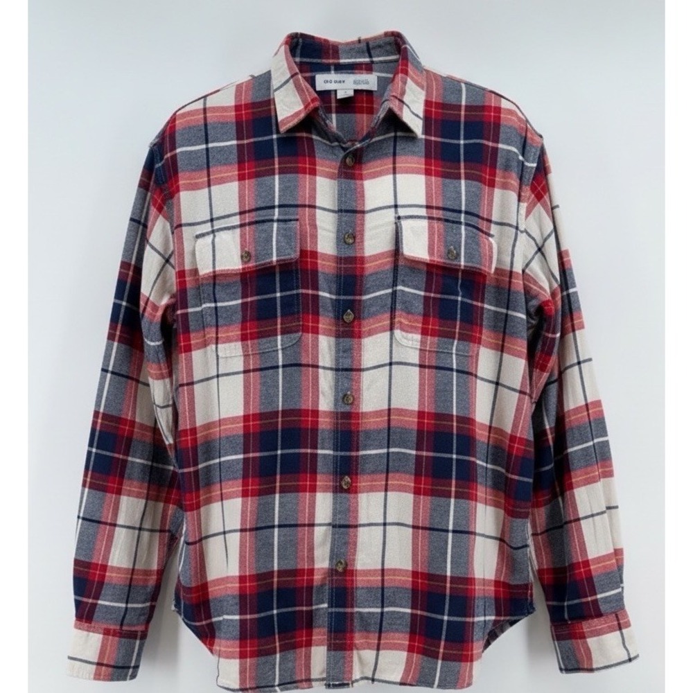 Old Navy Built-in Flex Men's XL Shirt w/Spandex Plaid Red White Button‎ UP